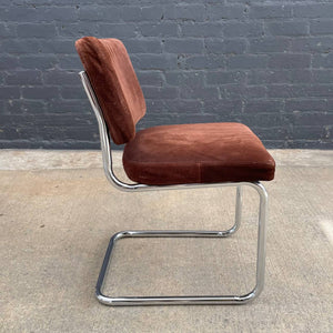 Set of 4 Mid-Century Modern Chrome Cantilever & Suede Leather Dining Chairs, c.1970’s