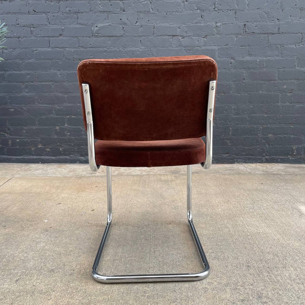 Set of 4 Mid-Century Modern Chrome Cantilever & Suede Leather Dining Chairs, c.1970’s