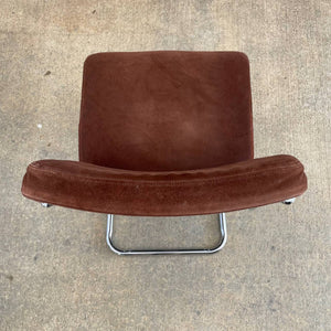 Set of 4 Mid-Century Modern Chrome Cantilever & Suede Leather Dining Chairs, c.1970’s
