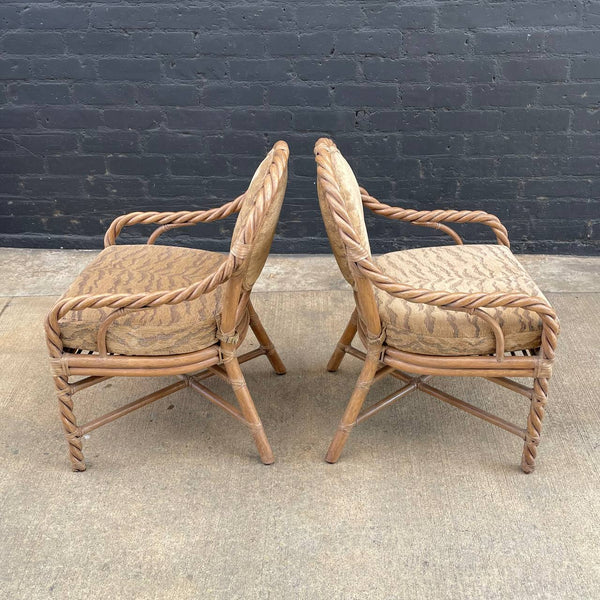 Pair of Signed Vintage Boho Rattan Arm Chairs by McGuire, c.1980’s