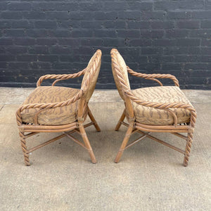 Pair of Signed Vintage Boho Rattan Arm Chairs by McGuire, c.1980’s