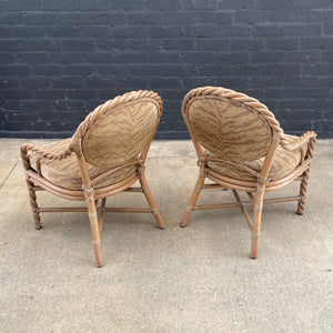 Pair of Signed Vintage Boho Rattan Arm Chairs by McGuire, c.1980’s
