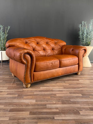 English Chesterfield Style Italian Leather Sofa, c.1970’s