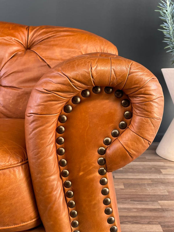 English Chesterfield Style Italian Leather Sofa, c.1970’s