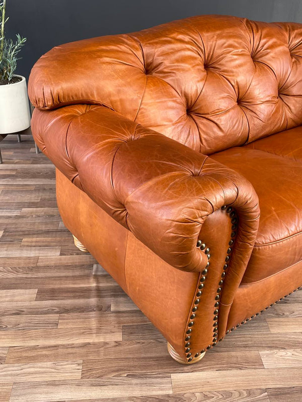 English Chesterfield Style Italian Leather Sofa, c.1970’s