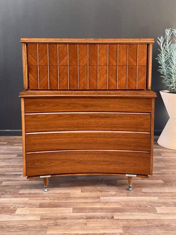 Mid-Century Modern Walnut Highboy Dresser with Curbed Drawers, c.1960’s