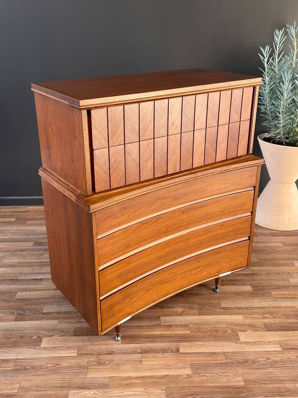 Mid-Century Modern Walnut Highboy Dresser with Curbed Drawers, c.1960’s