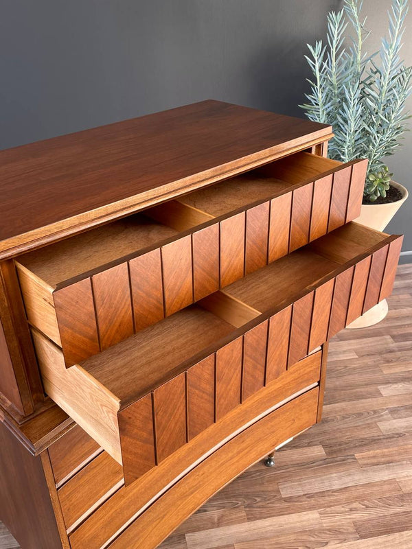 Mid-Century Modern Walnut Highboy Dresser with Curbed Drawers, c.1960’s