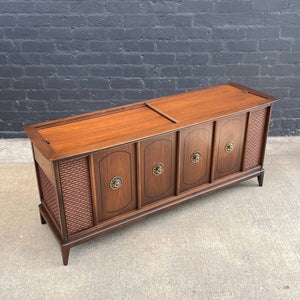 Mid-Century Modern Sculpted Walnut Speaker Stereo Console Credenza, c.1960’s