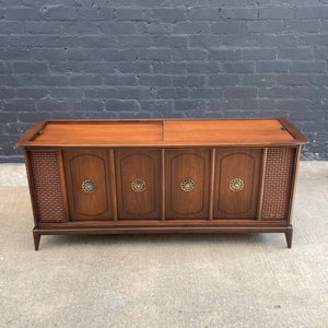 Mid-Century Modern Sculpted Walnut Speaker Stereo Console Credenza, c.1960’s