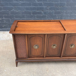 Mid-Century Modern Sculpted Walnut Speaker Stereo Console Credenza, c.1960’s