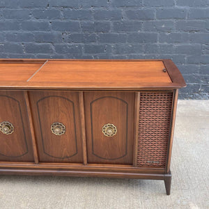 Mid-Century Modern Sculpted Walnut Speaker Stereo Console Credenza, c.1960’s
