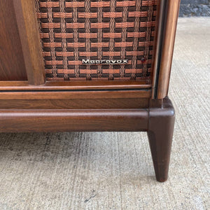 Mid-Century Modern Sculpted Walnut Speaker Stereo Console Credenza, c.1960’s