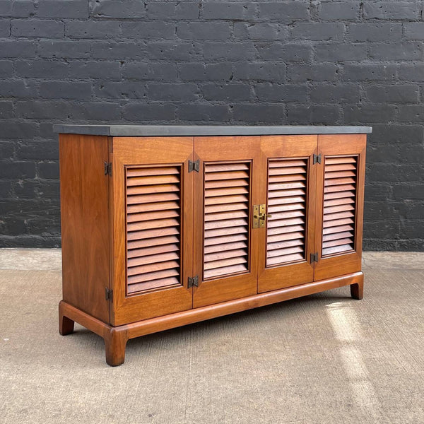 Mid-Century Modern Walnut Credenza with Marble Top and Bi-Folding Doors, c.1960’s