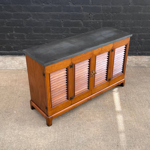 Mid-Century Modern Walnut Credenza with Marble Top and Bi-Folding Doors, c.1960’s