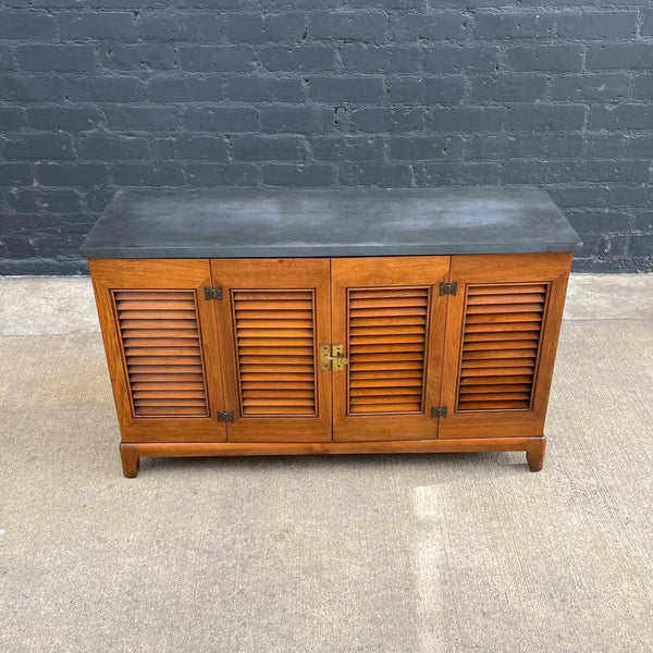 Mid-Century Modern Walnut Credenza with Marble Top and Bi-Folding Doors, c.1960’s