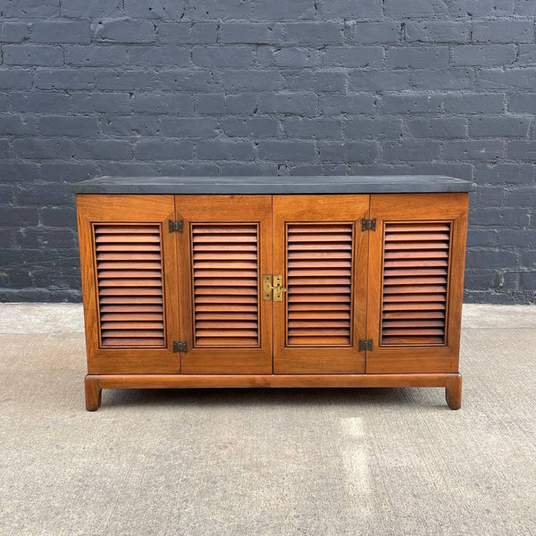 Mid-Century Modern Walnut Credenza with Marble Top and Bi-Folding Doors, c.1960’s