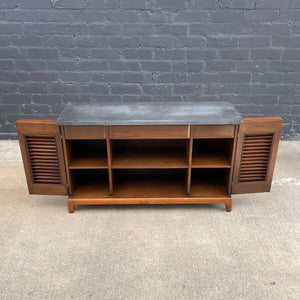 Mid-Century Modern Walnut Credenza with Marble Top and Bi-Folding Doors, c.1960’s