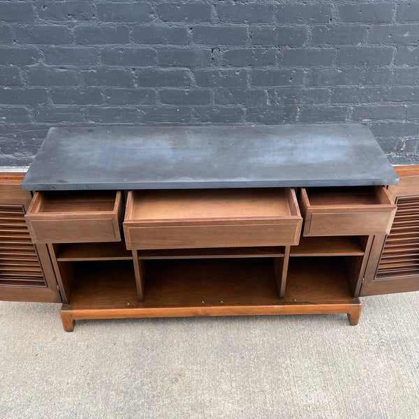 Mid-Century Modern Walnut Credenza with Marble Top and Bi-Folding Doors, c.1960’s