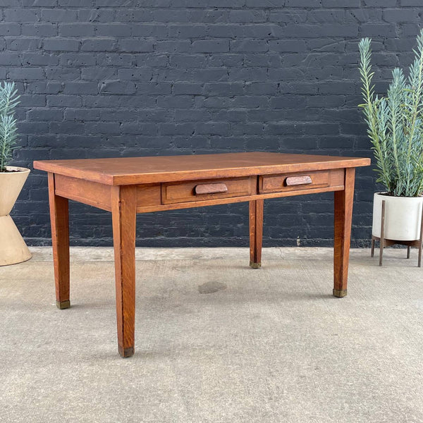 1920’s American Antique Desk / Table with Leather Top, c.1920’s