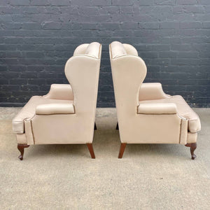 Pair of Vintage Georgian Style Leather Wing Back Lounge Chairs, c.1960’s