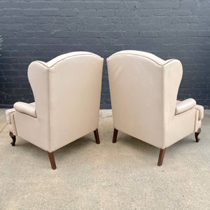 Pair of Vintage Georgian Style Leather Wing Back Lounge Chairs, c.1960’s