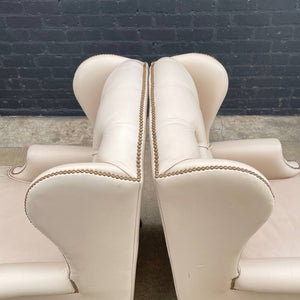 Pair of Vintage Georgian Style Leather Wing Back Lounge Chairs, c.1960’s