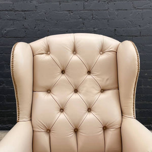 Pair of Vintage Georgian Style Leather Wing Back Lounge Chairs, c.1960’s