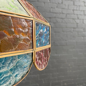 Antique Bronze & Marble Floor Lamp & Tiffany Glass Style Shade, c.1960’s