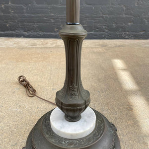 Antique Bronze & Marble Floor Lamp & Tiffany Glass Style Shade, c.1960’s