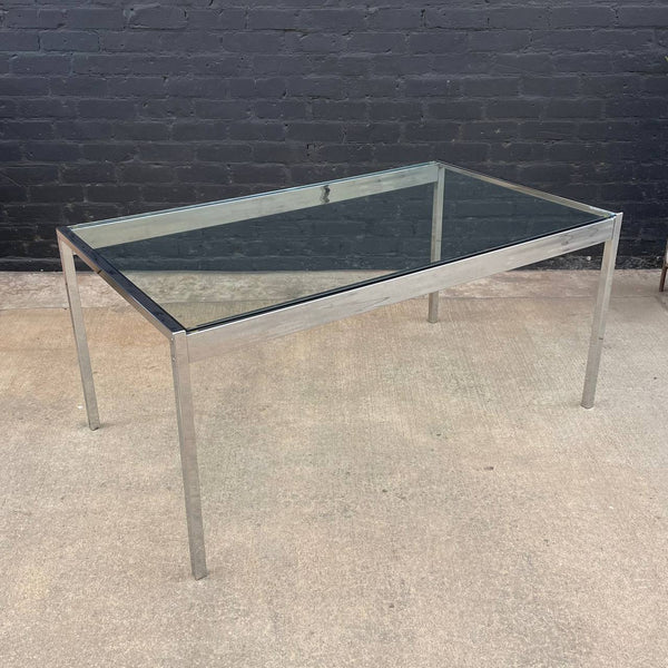 Mid-Century Modern Chrome Steel & Glass Dining Table, c.1970’s