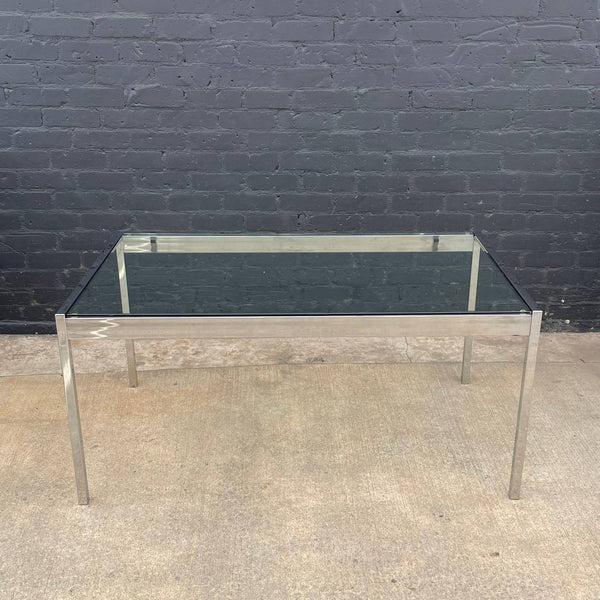 Mid-Century Modern Chrome Steel & Glass Dining Table, c.1970’s