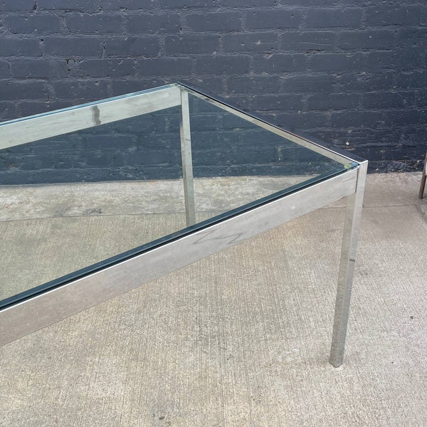 Mid-Century Modern Chrome Steel & Glass Dining Table, c.1970’s