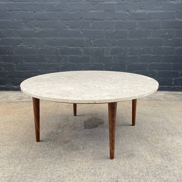 Mid-Century Modern Marble Stone Top Round Coffee Table, c.1960’s