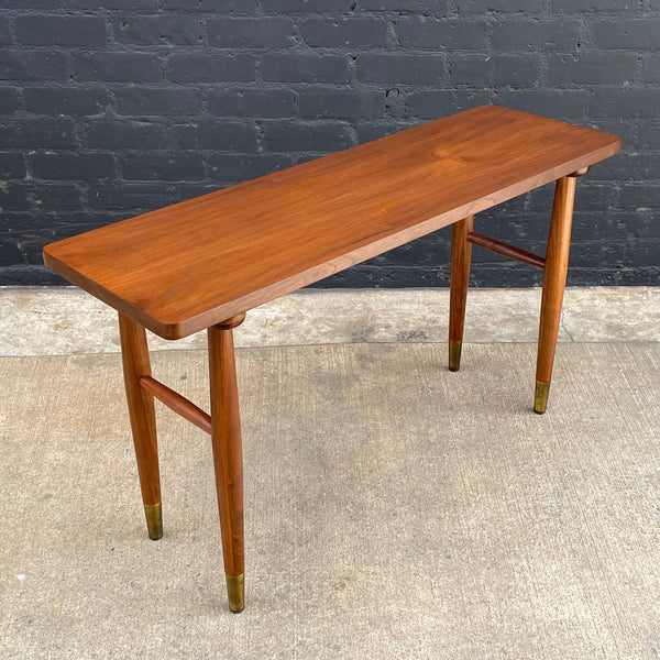 Mid-Century Modern Walnut Console Table with Brass Sabots, c.1960’s