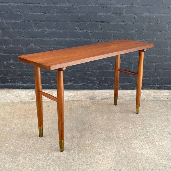 Mid-Century Modern Walnut Console Table with Brass Sabots, c.1960’s