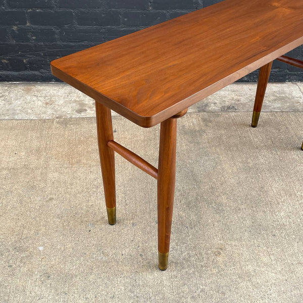 Mid-Century Modern Walnut Console Table with Brass Sabots, c.1960’s