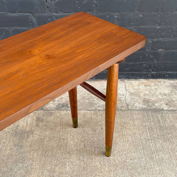 Mid-Century Modern Walnut Console Table with Brass Sabots, c.1960’s