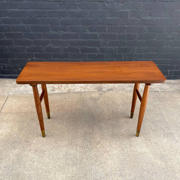 Mid-Century Modern Walnut Console Table with Brass Sabots, c.1960’s