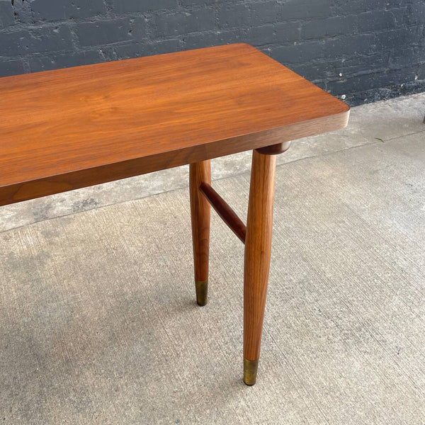 Mid-Century Modern Walnut Console Table with Brass Sabots, c.1960’s