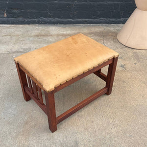 Antique Arts & Crafts Oak & Leather Bench Stool, c.1940’s