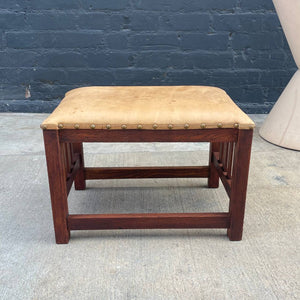 Antique Arts & Crafts Oak & Leather Bench Stool, c.1940’s