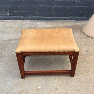 Antique Arts & Crafts Oak & Leather Bench Stool, c.1940’s