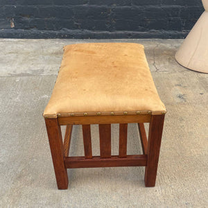 Antique Arts & Crafts Oak & Leather Bench Stool, c.1940’s