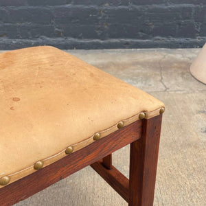 Antique Arts & Crafts Oak & Leather Bench Stool, c.1940’s