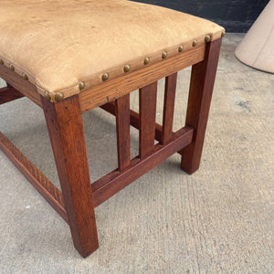 Antique Arts & Crafts Oak & Leather Bench Stool, c.1940’s