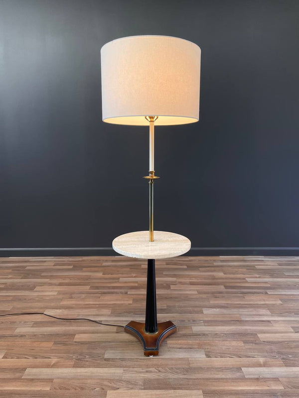 Mid-Century Modern Floor Lamp with Travertine Side Table, c.1950’s