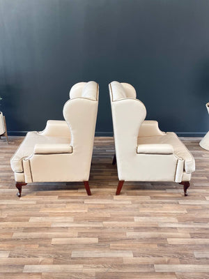 Pair of Vintage Georgian Chesterfield Style Leather Wing Back Lounge Chairs, c.1960’s