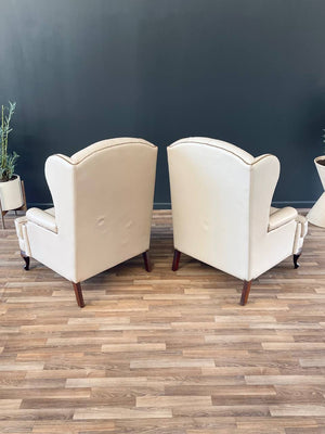 Pair of Vintage Georgian Chesterfield Style Leather Wing Back Lounge Chairs, c.1960’s