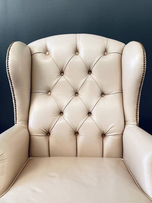 Pair of Vintage Georgian Chesterfield Style Leather Wing Back Lounge Chairs, c.1960’s